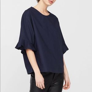 Mango frill ruffle navy top